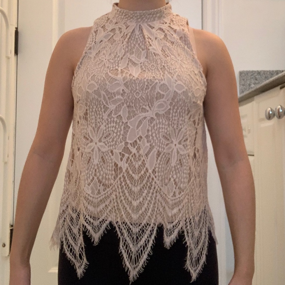 love, Fire Nude Lace Mock-Neck Tank-Top Blouse